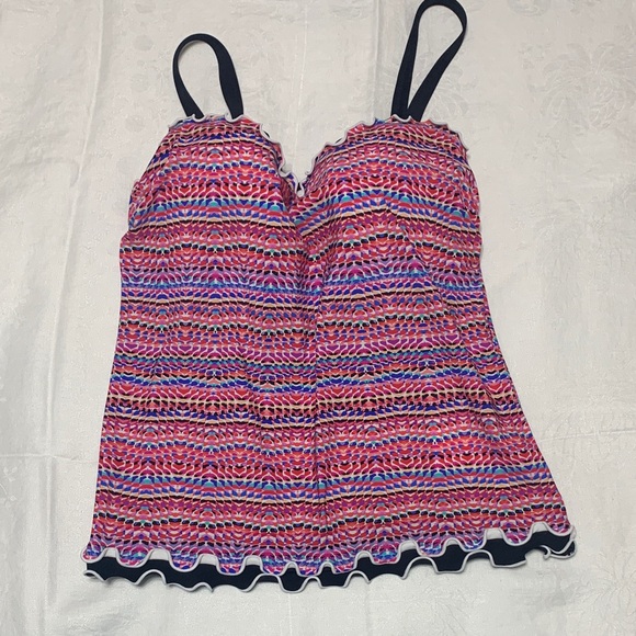 Profile By Gottex Pink and Blue Patterned Tankini Top - Picture 1 of 7
